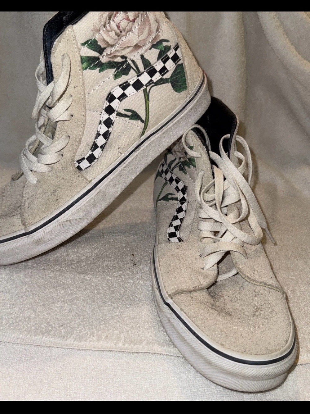 Vans High-Top Floral Checkerboard Sneakers - White/Black